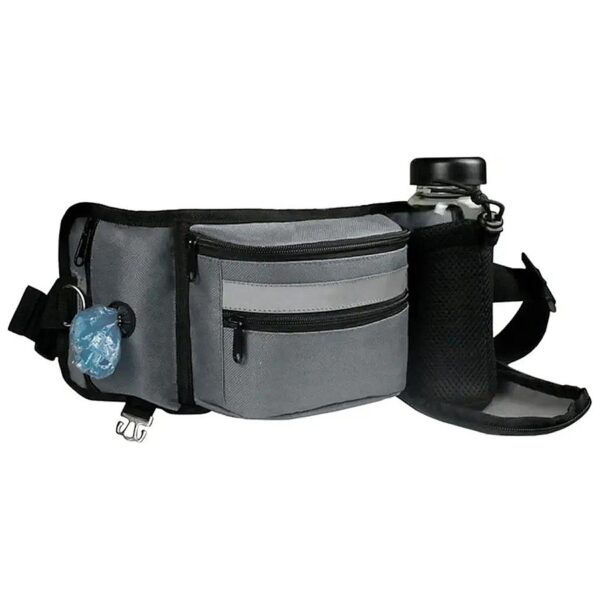 Grey Dog Water Bottle Holder and Poop Bag Dispenser Waist Bag for Hands-Free Pet Travel