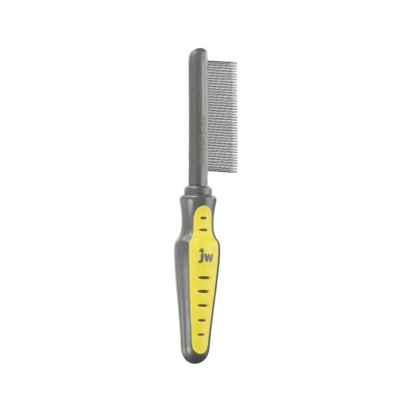 Grey Fine Comb for Dogs with Fine Teeth and Curved Handle