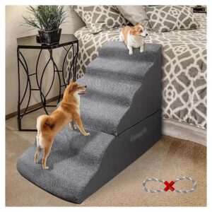 Grey Foam Pet Stairs for Older Dogs Cats Puppies and Injured Pets Up to 30-36 Inches