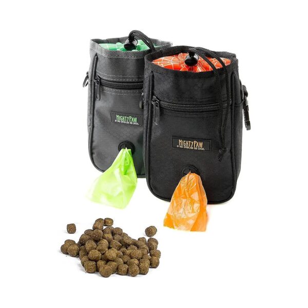 Grey Green Dog Treat Bag with Carabiner Hook and Poop Bags