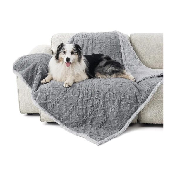 Grey Jacquard Coral Fleece Pet Blanket for Dogs and Cats, Reversible and Machine Washable