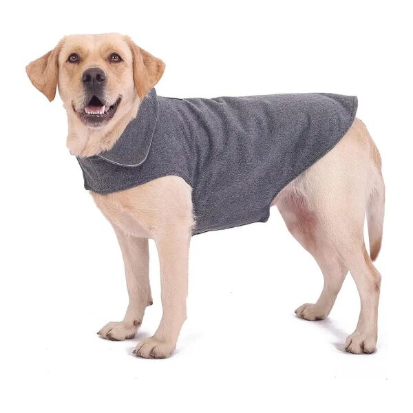 Grey Medium Fleece Dog Coat with Reflective Piping for Small to Extra Large Dogs