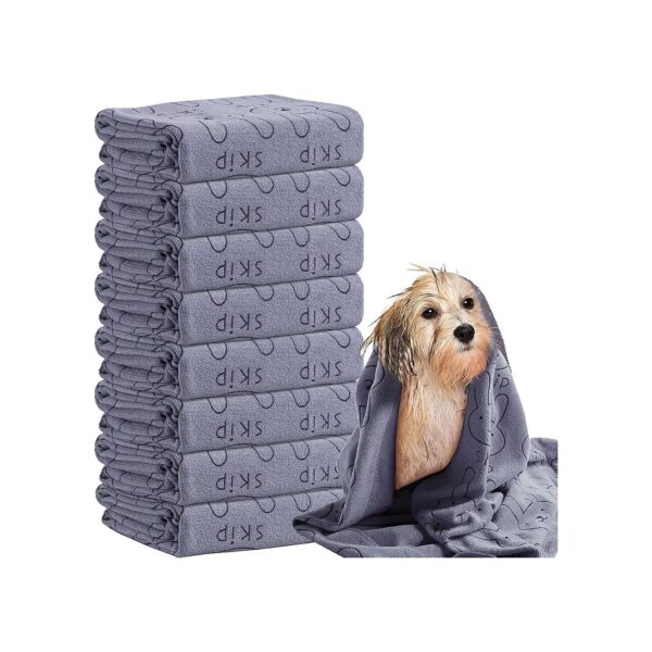 Grey Microfiber Dog Drying Towels 8-Piece Bulk Pet Grooming Towels for Easy Drying