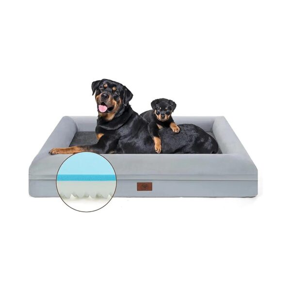 Grey Orthopedic Dog Bed for Jumbo Dogs with Cooling Gel Foam and Washable Cover