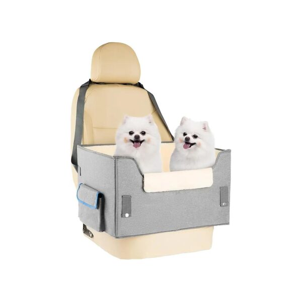 Grey Pet Car Booster Seat for Small Dogs and Cats with Easy Maintenance