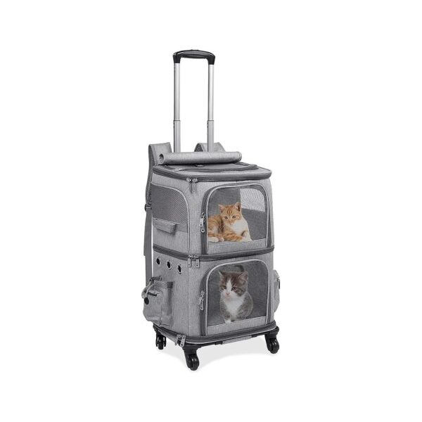 Grey Pet Carrier Backpack with Wheels for Small to Medium-Sized Dogs and Cats