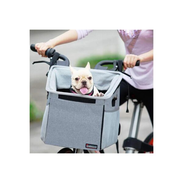 Grey Pet Carrier Bicycle Basket Bag With Big Side Pockets For Cats And Dogs