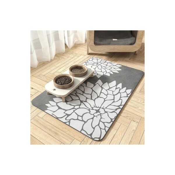 Grey Pet Feeding Mat for Food and Water Bowl with Non-Slip Backing