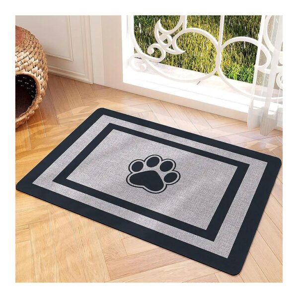 Grey Pet Food and Water Mat with Quick Dry Water Absorbent Core and Non-Slip Bottom