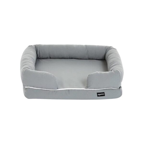 Grey Pet Lounger Bed with Memory Foam, Bolsters, and Removable Cover