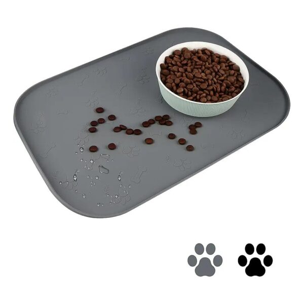 Grey Pet Placemat for Snacks and Water Spill Protection for Flooring