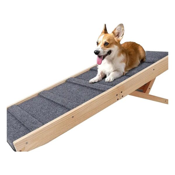 Grey Pet Ramp with Non-Slip Traction Mat Adjustable Height for Small Dogs and Cats