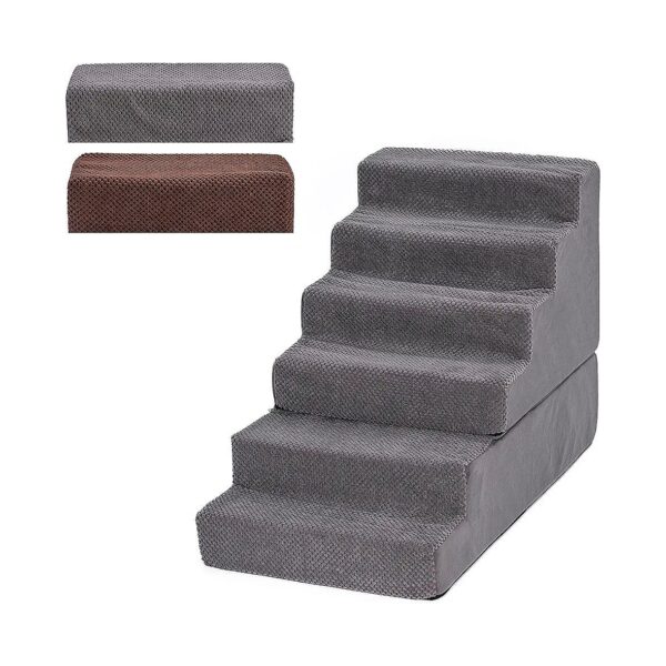 Grey Pet Stairs for Small Dogs, 6-Tiers with Middle-Density Foam and Secure Connection