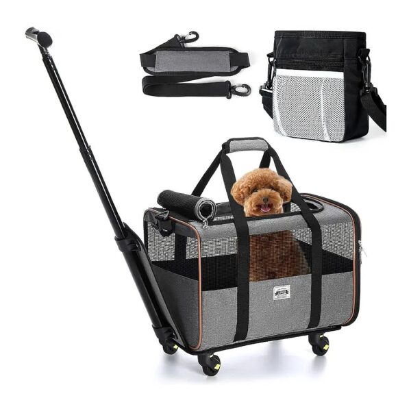 Grey Rolling Dog Carrier with Airline Approved Design and Cozy Mat