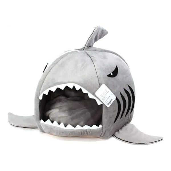 Grey Shark Pet Bed with Waterproof Bottom and Removable Cushion for Small Medium Pets