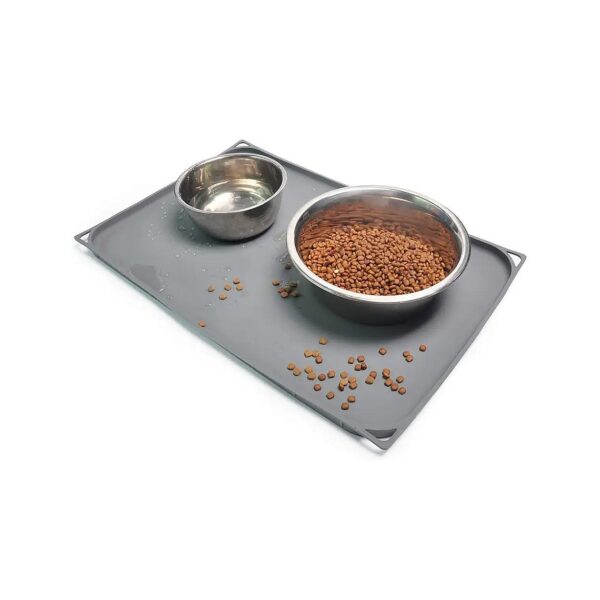 Grey Silicone Dog Food Bowl Mat for Floors with Non-Slip Bottom