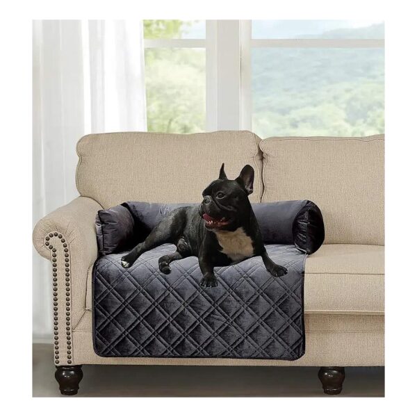 Grey Silky Velvet Pet Sofa Bed with Easy Clean Waterproof Fabric and Removable Cushions