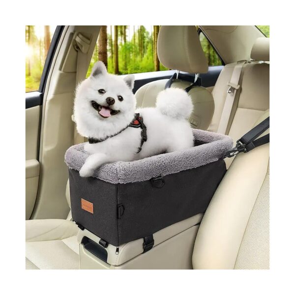 Grey Small Dog Car Seat with Double Protection Seat Belts and Storage Pocket