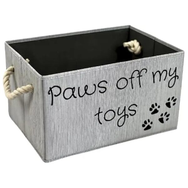 Grey Storage Bin for Pets with Medium Size Toy Storage, Treat Storage, and Supplies