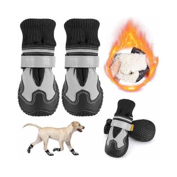 Grey Waterproof Dog Boots Warmer Indoor Outdoor Small Medium Large Dog Shoes Sizes 4 Pack