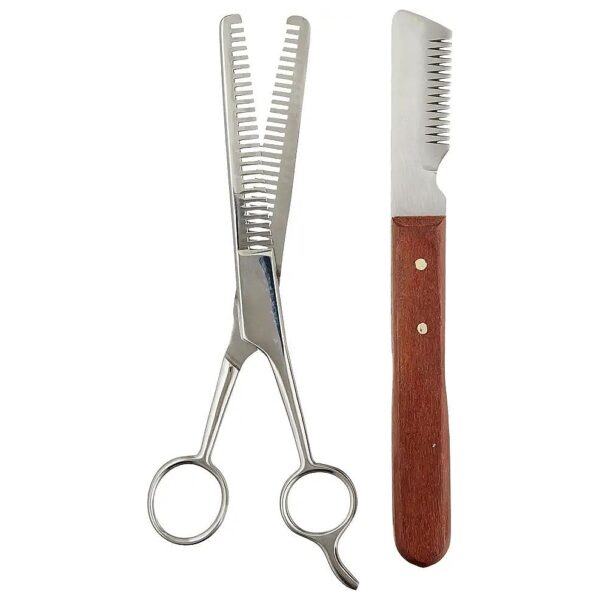 Grooming Trimming Kit for Horses with Thinning Shear, Stripping Knife, and Leather Case