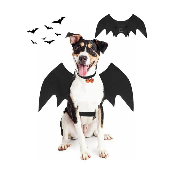 Halloween Bat Dog Costume with Bat Wings and Pumpkin Bells for Dogs and Cats Party Dress