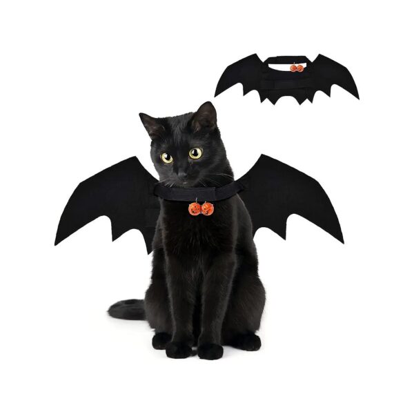 Halloween Bat Wing Costume with Pumpkin Shaped Jingle Bells for Cats and Kittens