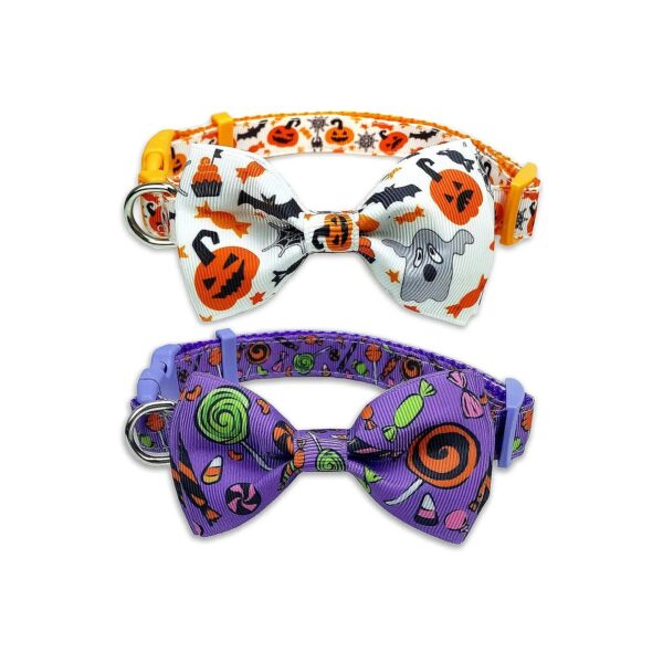 Halloween Dog Collar with Adjustable Size for Small to Large Dogs and Click-On Bow Tie