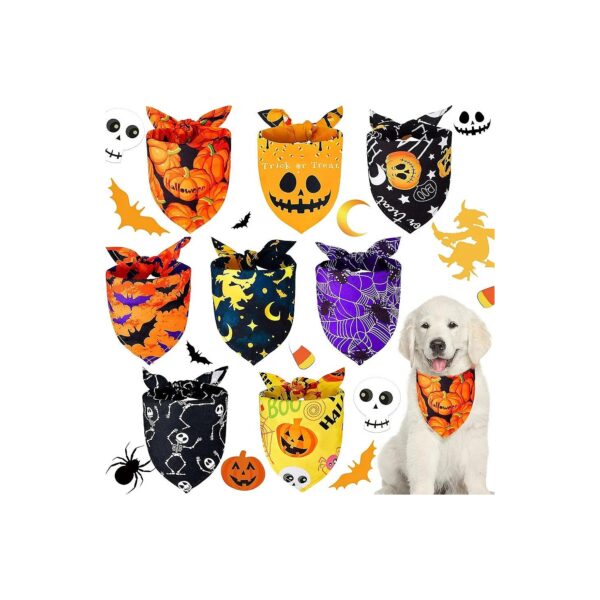 Halloween Dog Costume Accessories Set with 8 Pieces Scarf Bib for Dogs and Cats