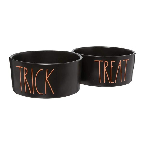 Halloween Dog Food and Water Orange Ceramic Bowls 2-Pack