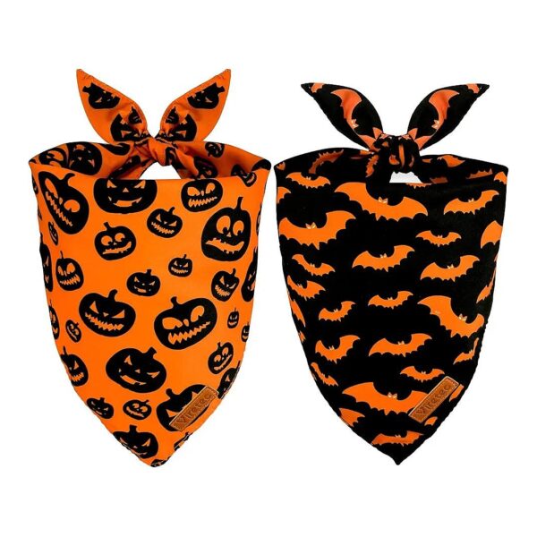 Halloween Dog Scarf Pumpkin Bat Orange Black Triangle Bibs for Small to Large Dogs Cats