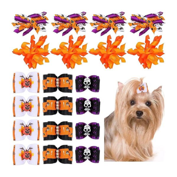 Halloween Hair Bows for Dogs, Pet Grooming Accessories with 5 Styles and Rubber Bands