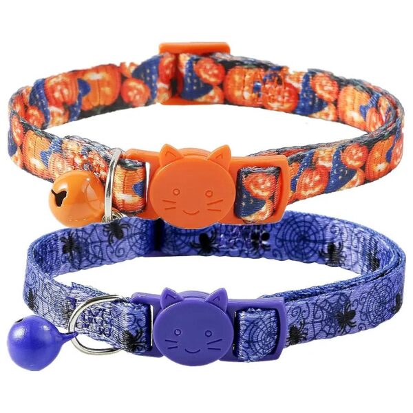 Halloween Pet Collars for Small Dogs and Cats Featuring Pumpkin and Purple Patterns