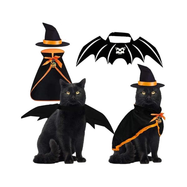 Halloween Pet Cosplay Witch Cloak Wizard Hat Set for Cats Dogs Kittens Party Decor