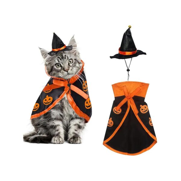 Halloween Pet Decoration Satin Witch Cloak and Hat for Cat or Dog Costume and Accessories