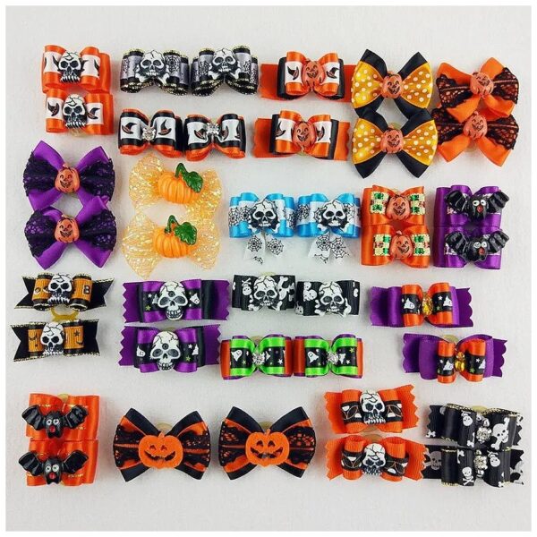 Halloween Pet Hair Bows - 24 Pieces of Handmade Dog Accessories with Rubber Bands