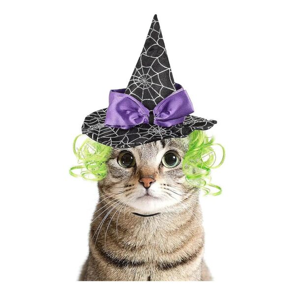 Halloween Pet Wizard Hat Cosplay Costume with Green Wig for Cats and Dogs