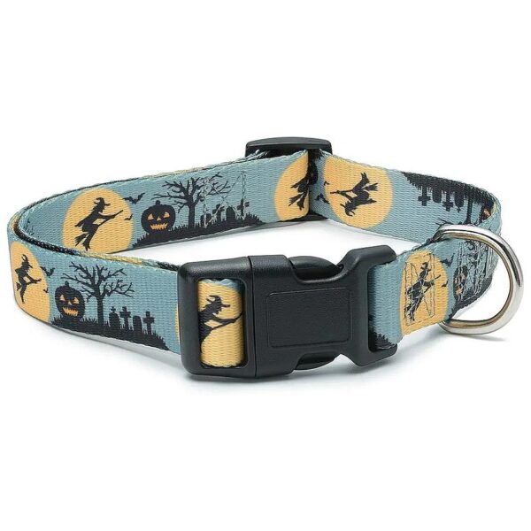 Halloween Small Dog Collar with Witch on Broom Design and Buckle