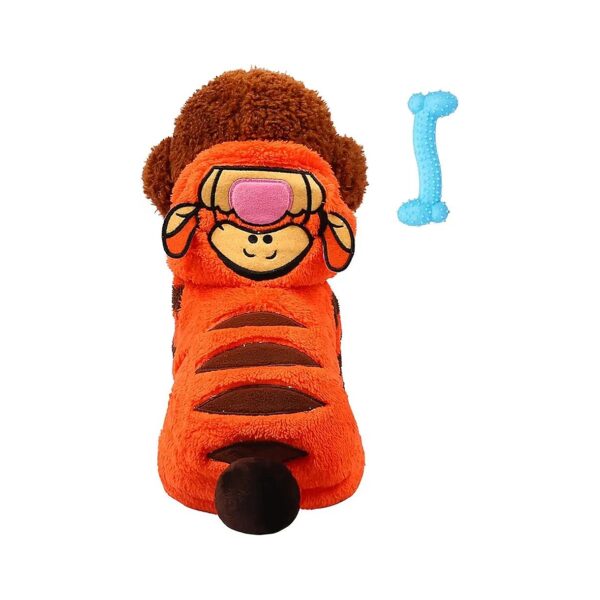 Halloween Tiger Dog Costume with Soft Velvet Coat and Attachable Ears for Large Puppies