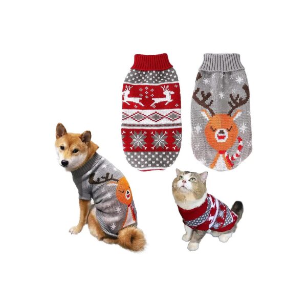 Hand-Washable Pet Sweater for Cats and Small Dogs with Reindeer Design X-Large