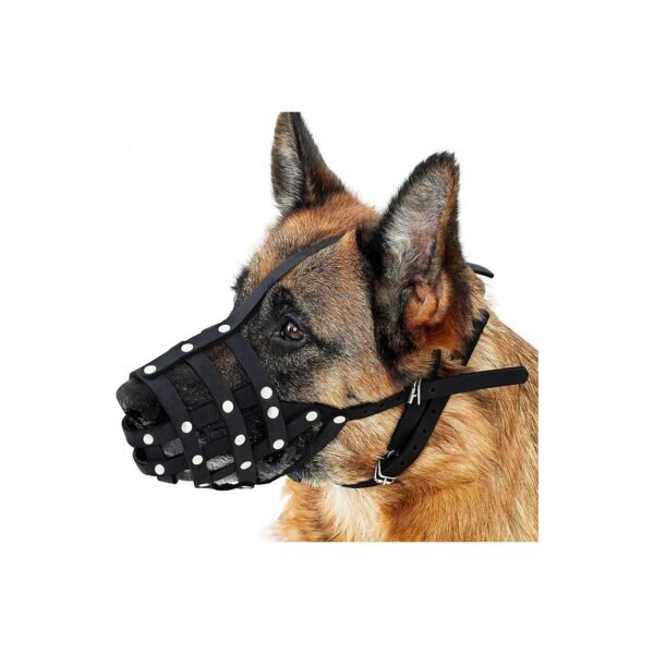 Handcrafted Black Leather Muzzle for Large Breeds Dogs with Adjustable Straps