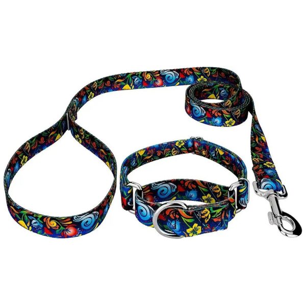 Handcrafted Floral Dog Collar and Leash in Potpourri Design