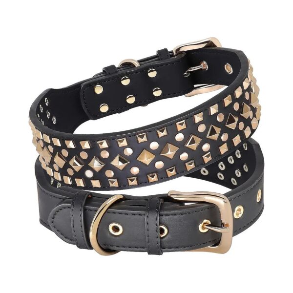 Handmade 2 Inch Wide Studded PU Leather Dog Collars for Large Dogs