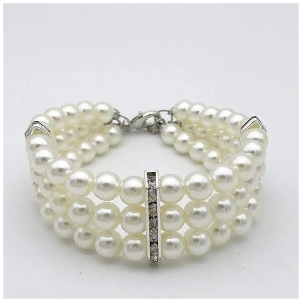 Handmade 3 Row Pearls Diamond Dog Necklace Collar Jewelry for Small Pets