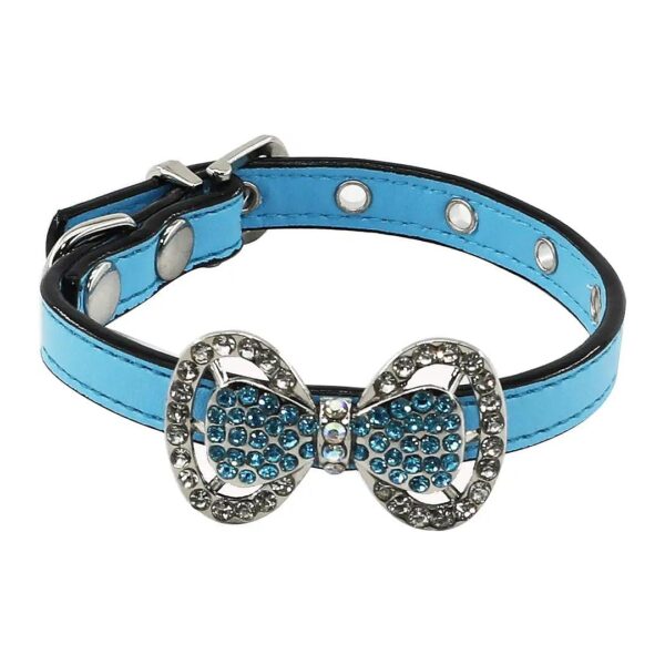 Handmade Rhinestone Pet Collar with Bow Tie Design for Small Breed Dogs and Cats