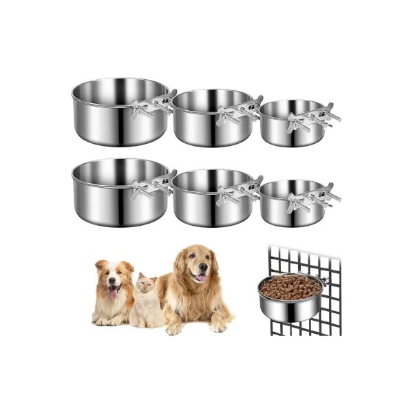 Hanging Stainless Steel Dog Bowl for Crate or Kennel, 2 Sizes for Small and Large Dogs