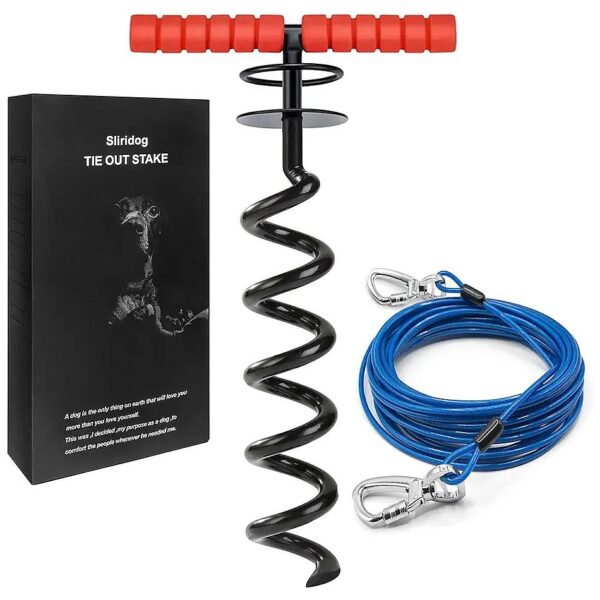 Heavy Duty 30FT Dog Tie Out Cable and Stake for Large Dogs with Safety Features