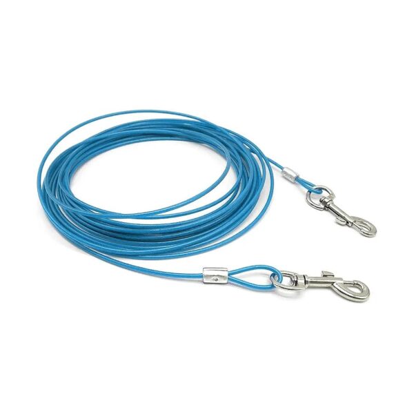 Heavy Duty 32 Foot Blue Vinyl-Coated Pet Dog Tie-Out Cable with Metal Swivel Snaps