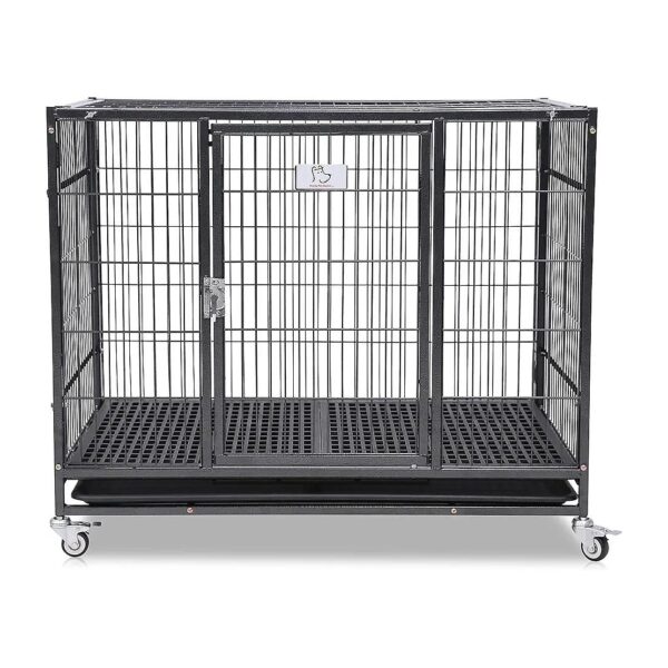 Heavy Duty 37 Inch Dog Crate Cage with Wheels and Removable Tray for Medium Dogs