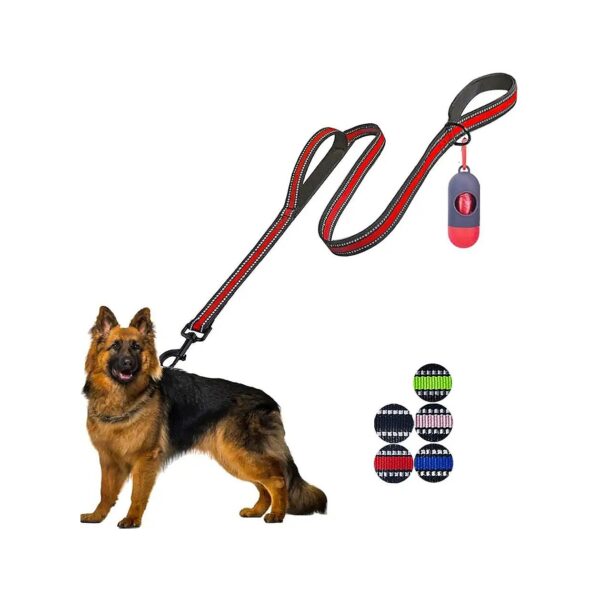 Heavy Duty 5 FT Red Nylon Double Handle Dog Leash for Small Medium Large Dogs